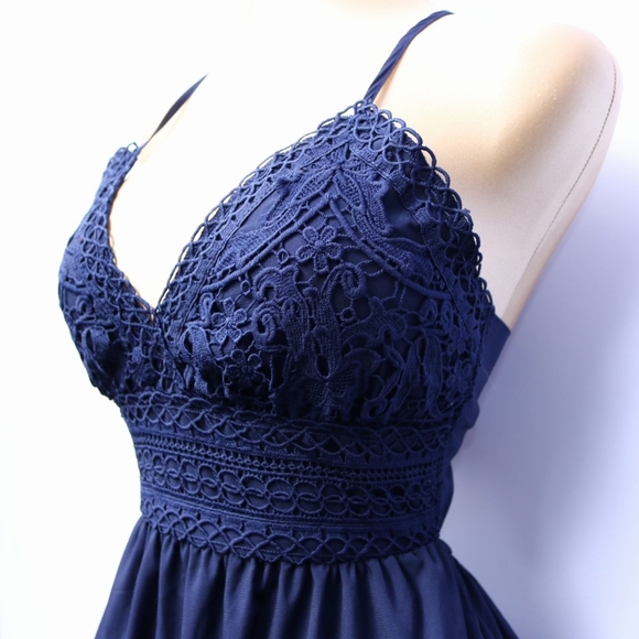 Navy Blue Spaghetti Strap Ruffle Mini Dress with Bow back, Small - Picture 4 of 12